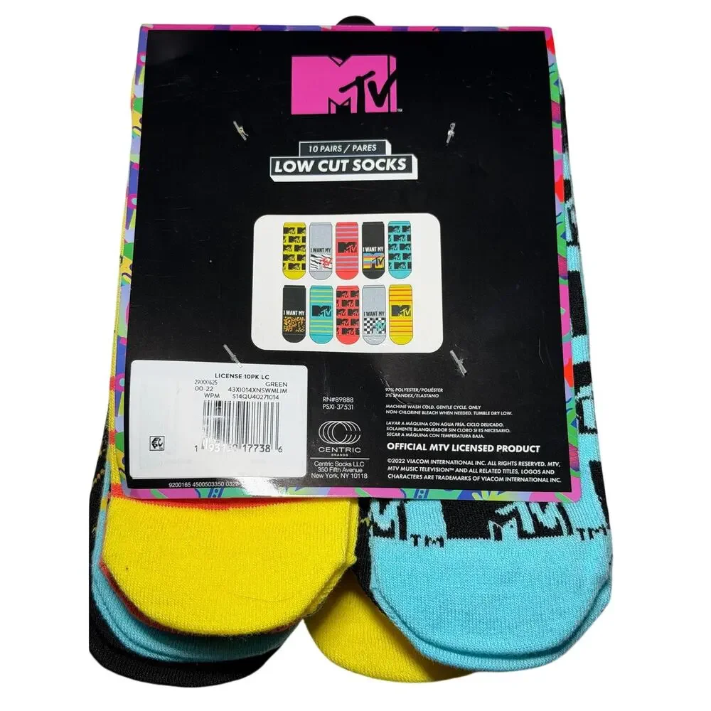 10 Pair MTV Low Cut Women Socks Size 4-10 Music Novelty TV 90s NEW Licensed Item